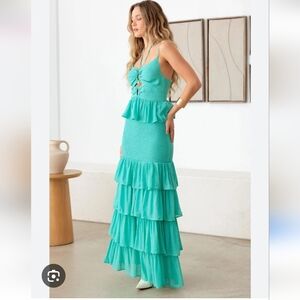 Mustard Seed Chest Trim With Smocked Ruffled Layered Hem Dress